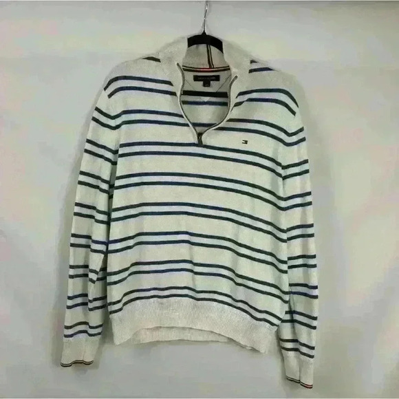 Tommy Hilfiger Mock Neck Zip Up Striped Sweater - Picture 1 of 7